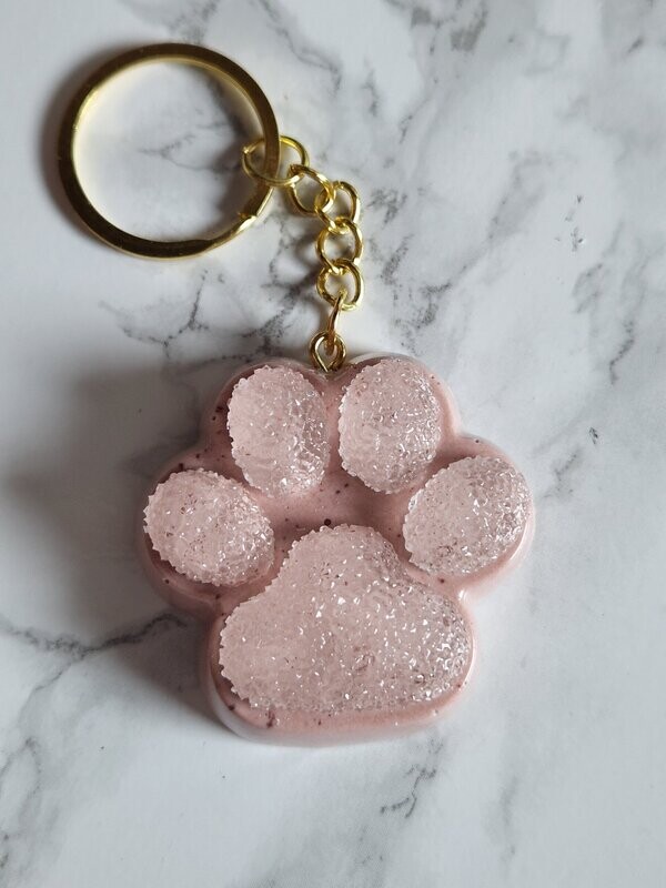 Porte de clé Patte vieux rose effet cristaux