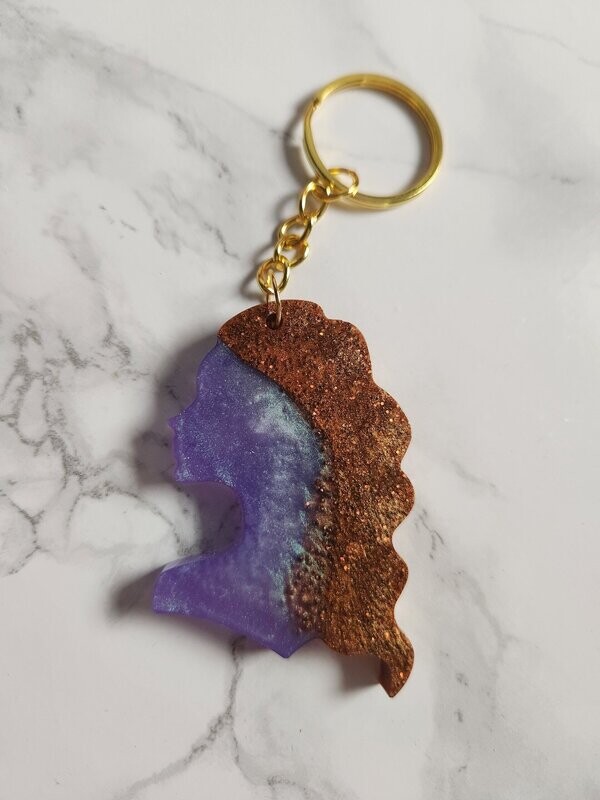 Porte clé Vierge violet et bronze