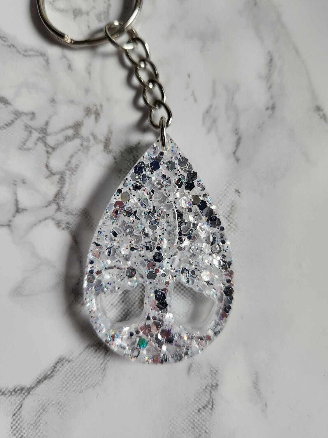 Porte clé arbre de vie goutte paillettes miroir