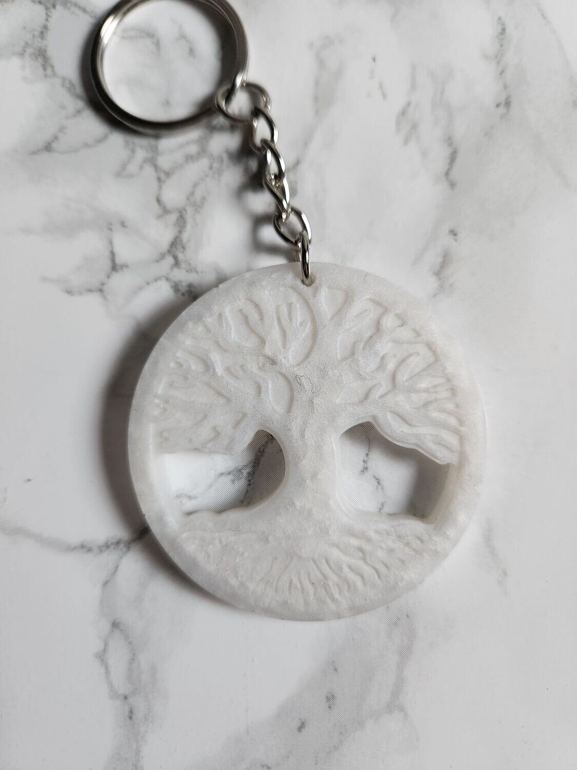 Porte clé arbre de vie blanc nacré