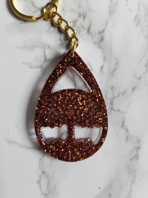 Porte clé arbre de vie goutte paillettes caméléon bronze