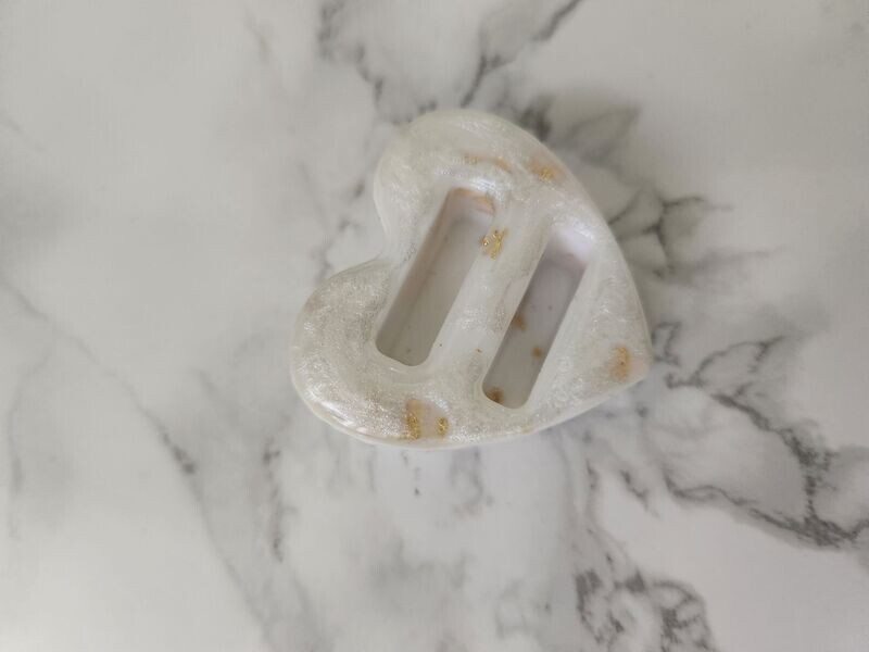 Porte bague double coeur blanc et or