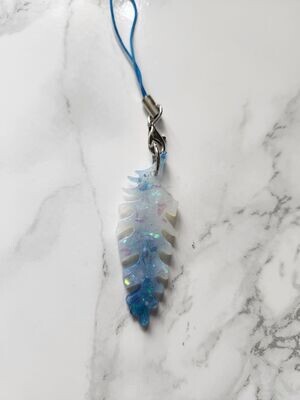 Bijou plume bleue et blanche nacré