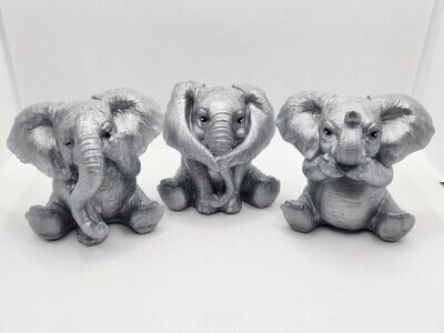 Trio Eléphants de la sagesse gris argenté