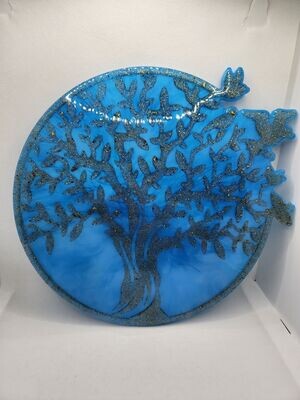 Arbre de vie bleu marbré et paillettes dorées