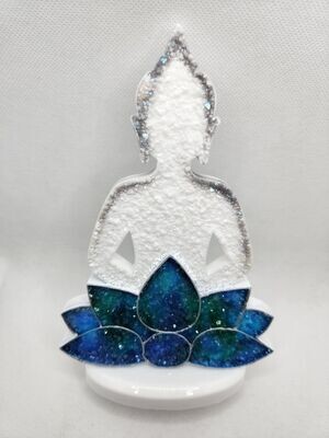 Bouddha diamant blanc et bleu sur socle