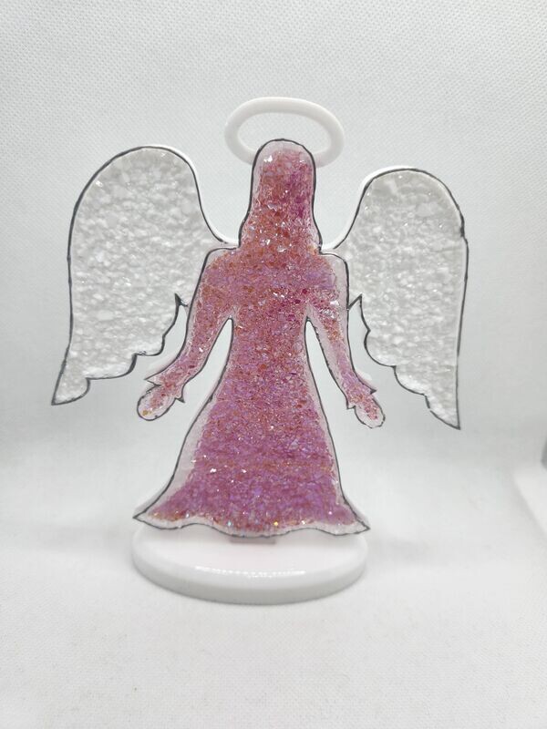 Ange diamant blanc et holographique sur socle