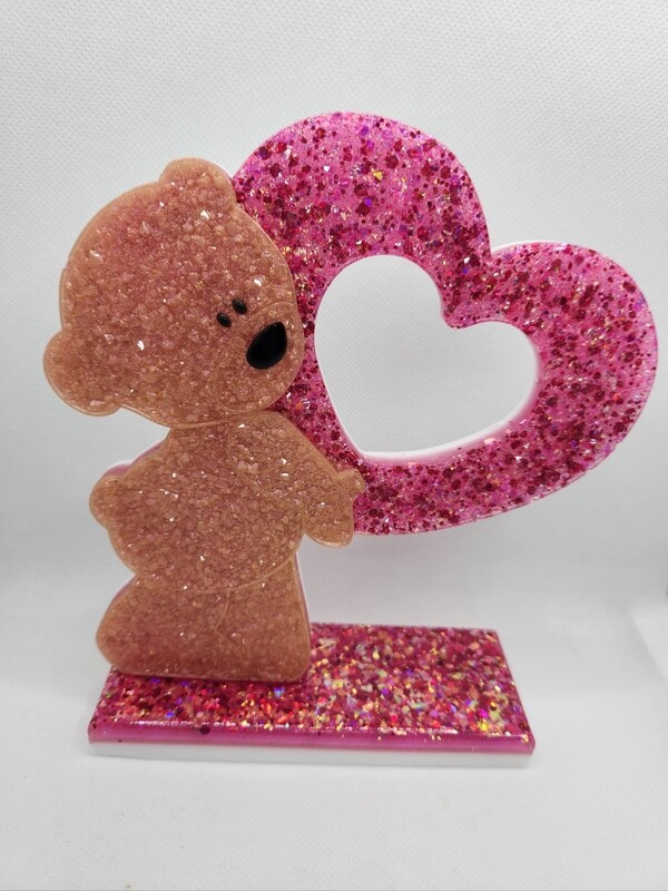 Ourson coeur diamant personnalisé sur socle