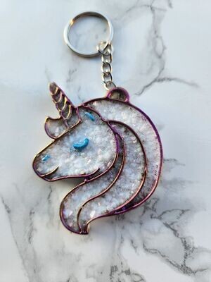 Porte clé licorne diamant blanche et contour caméléon