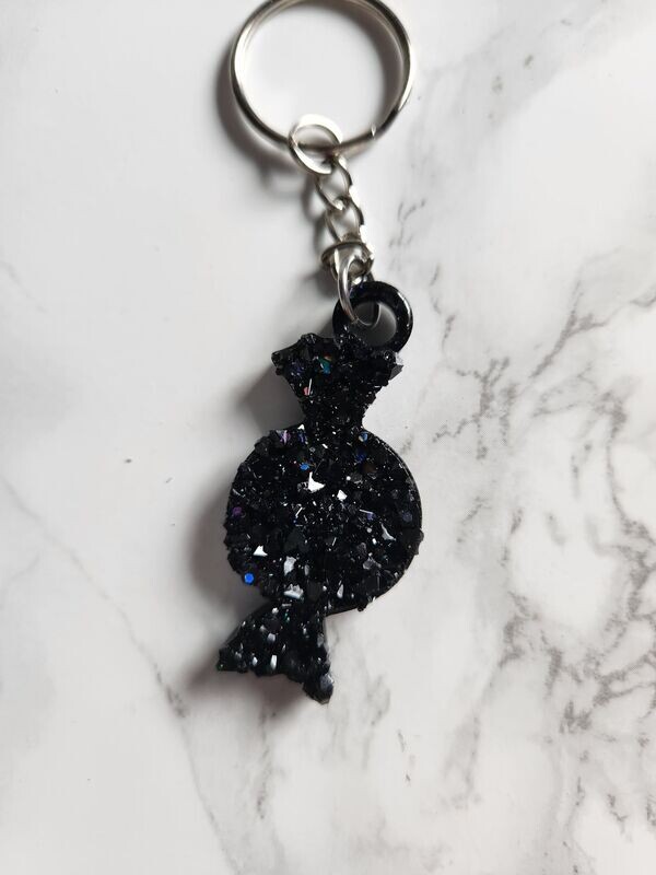 Porte clé bonbon noir pailleté effet diamant