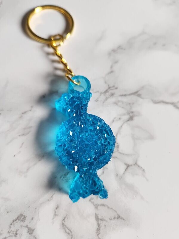 Porte clé bonbon bleu lagon effet diamant