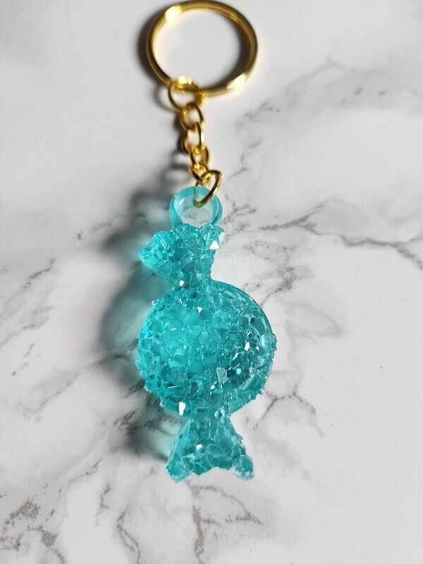 Porte clé bonbon bleu turquoise effet diamant
