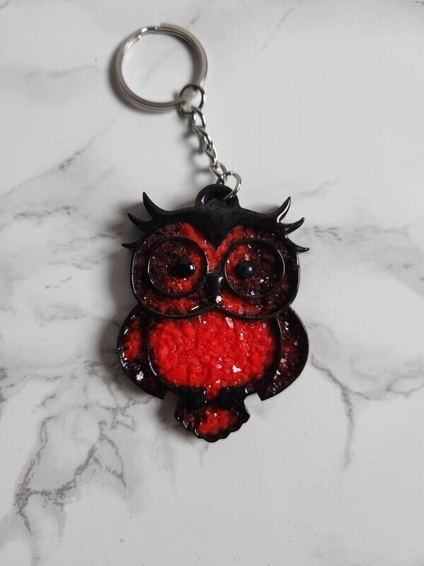Porte clé hibou diamant rouge et noir