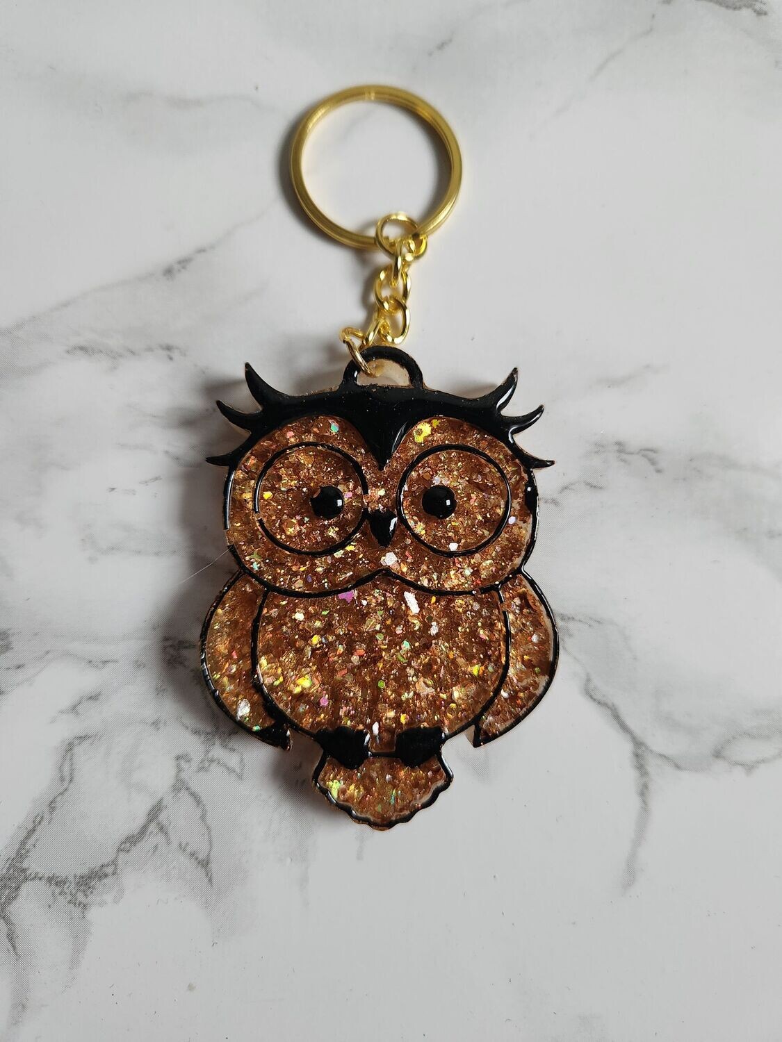 Porte clé hibou diamant or et noir