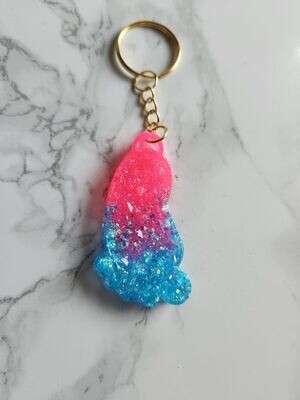 Porte clé pied de bébé bleu et rose pailleté effet diamant