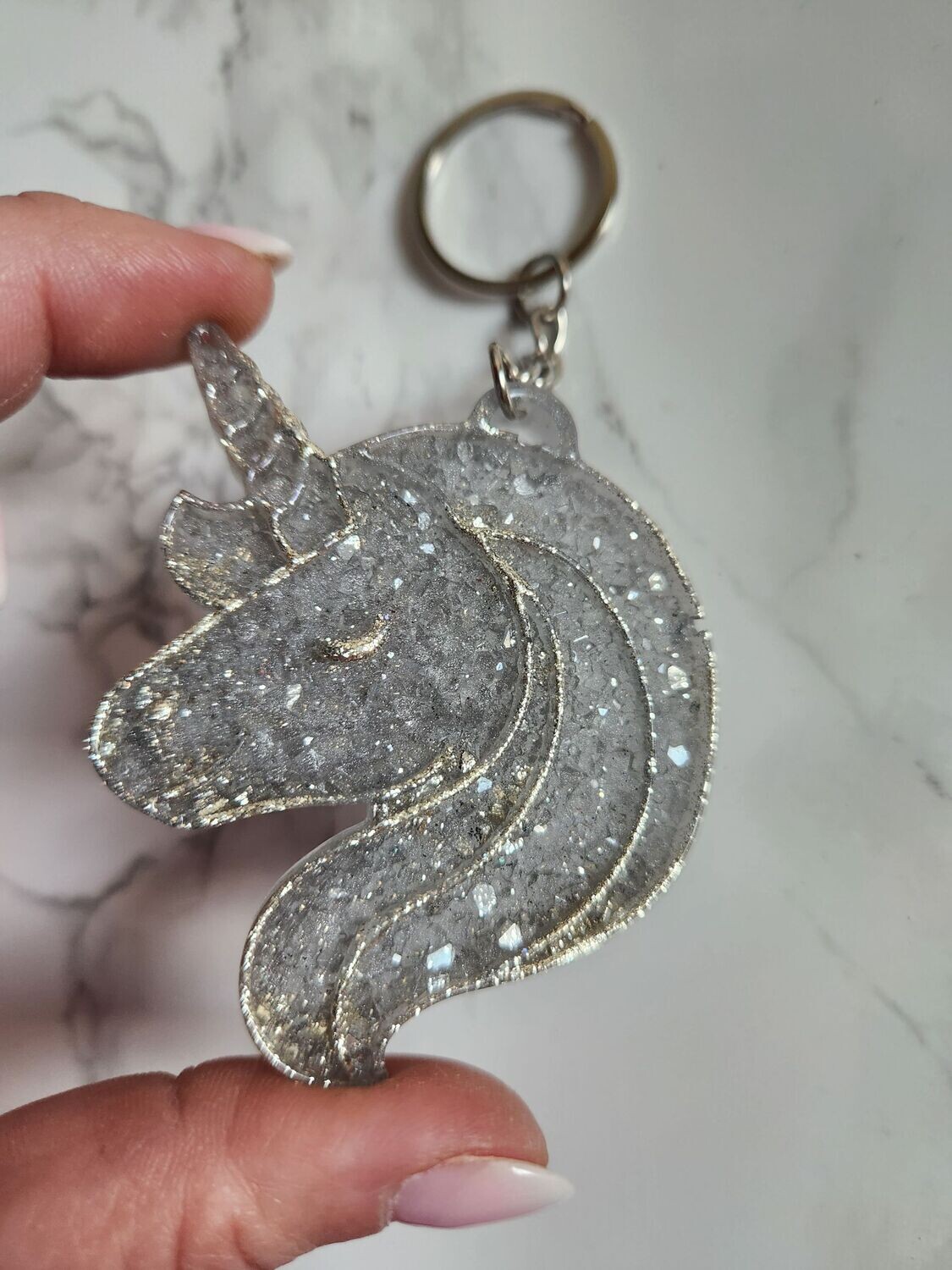 Porte clé licorne diamant argenté