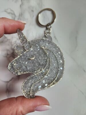 Porte clé licorne diamant argenté