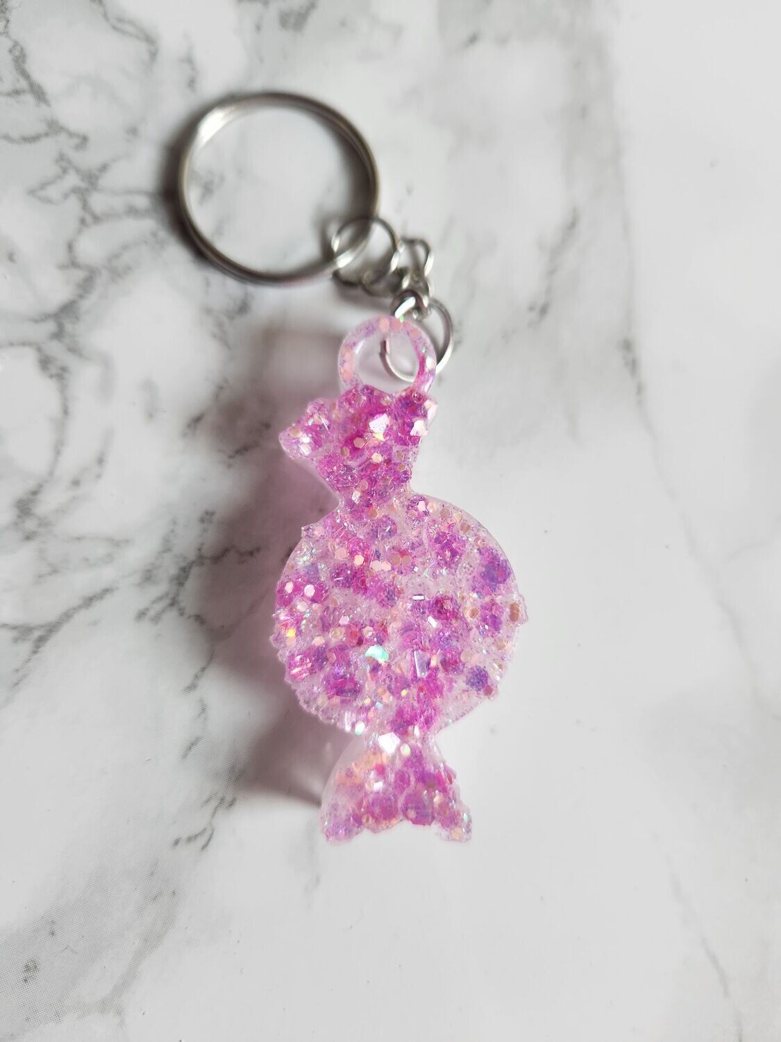 Porte clé bonbon paillettes roses effet diamant