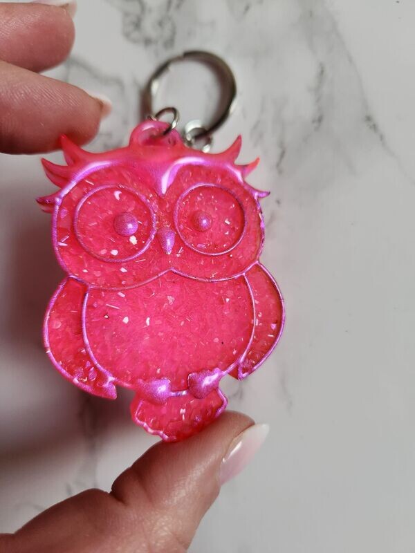 Porte clé hibou diamant rose nacré