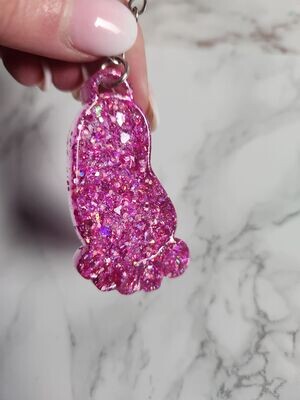 Porte clé pied de bébé rose pailleté effet diamant