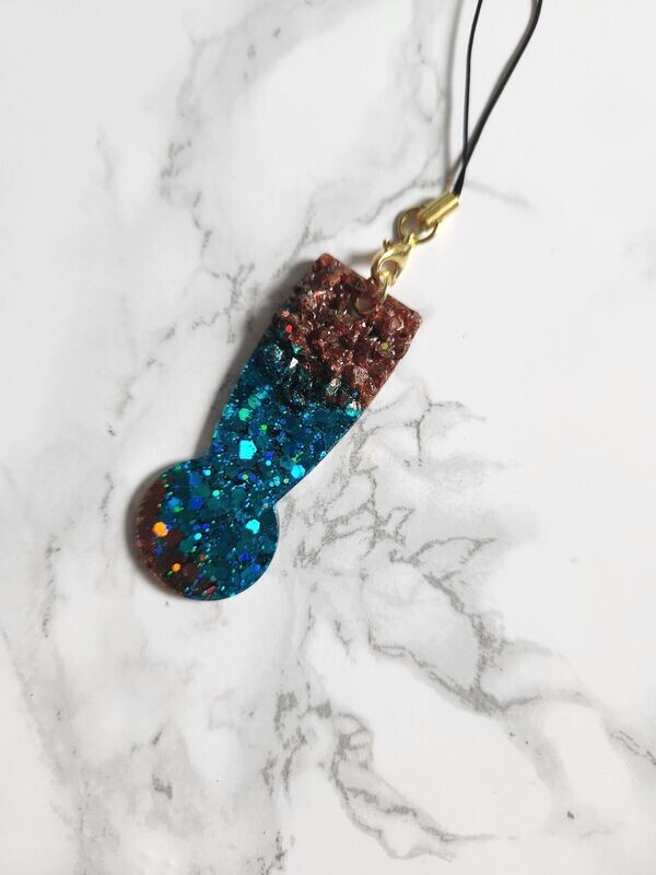 Jeton de caddie turquoise et marron pailleté avec cristaux