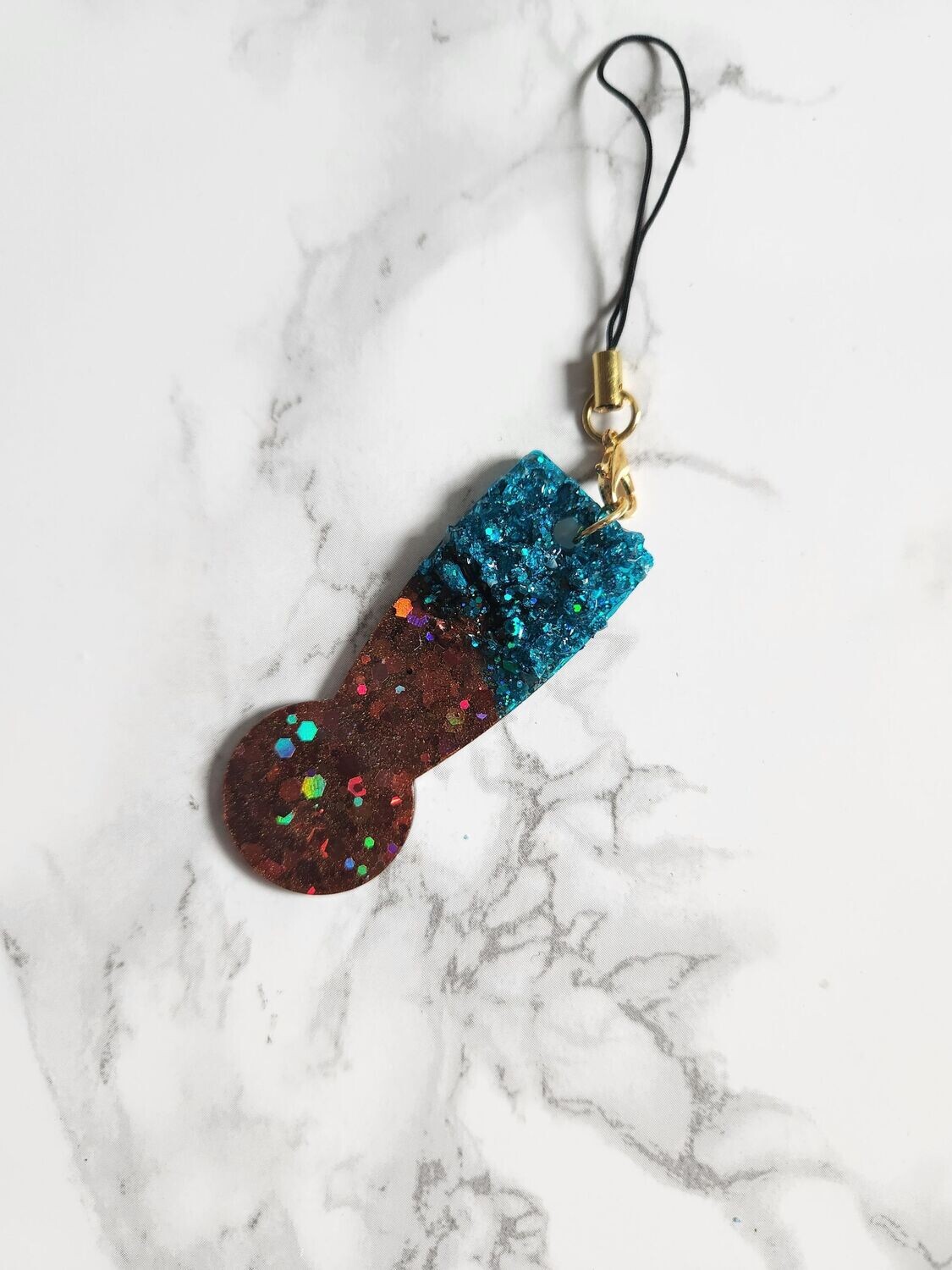 Jeton de caddie marron et turquoise pailleté avec cristaux