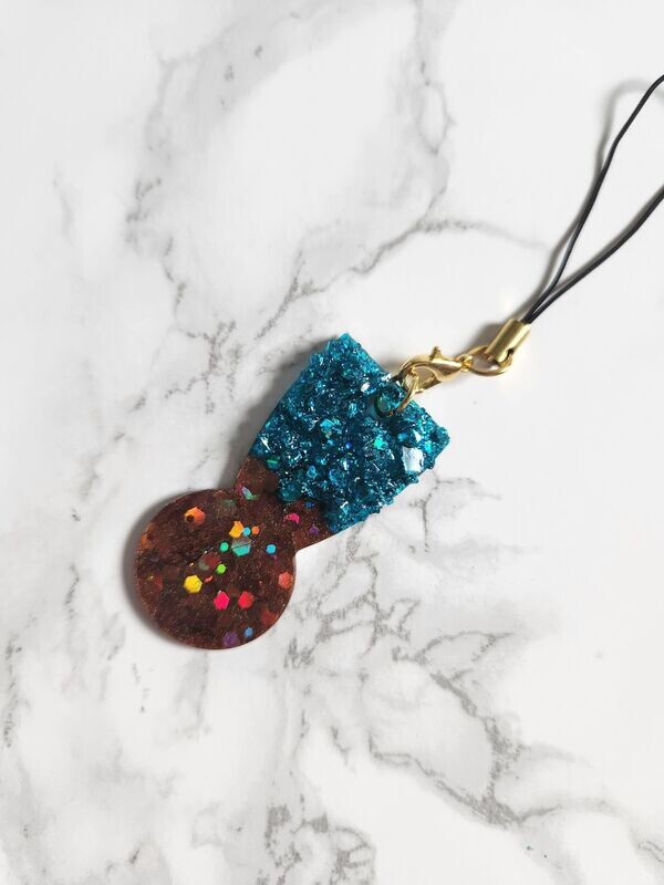 Jeton de caddie marron et turquoise pailletté avec cristaux petit