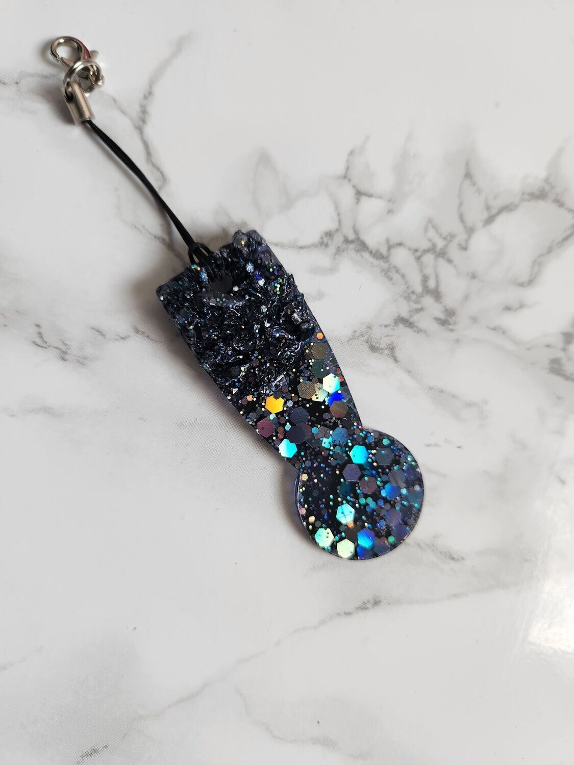 Jeton de caddie noir paillettes hologrphiques avec cristaux