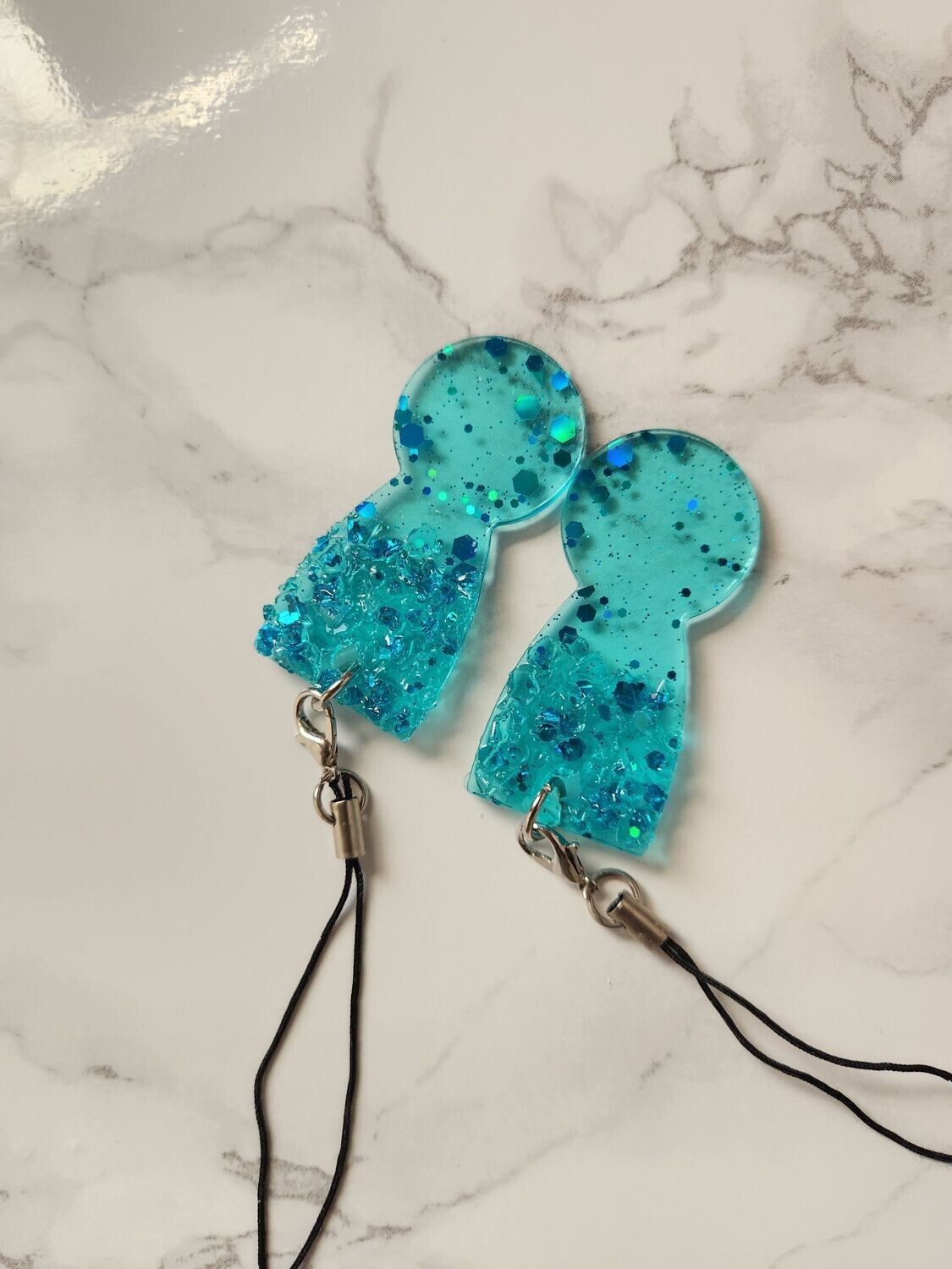 Jeton de caddie paillettes turquoises avec cristaux petit