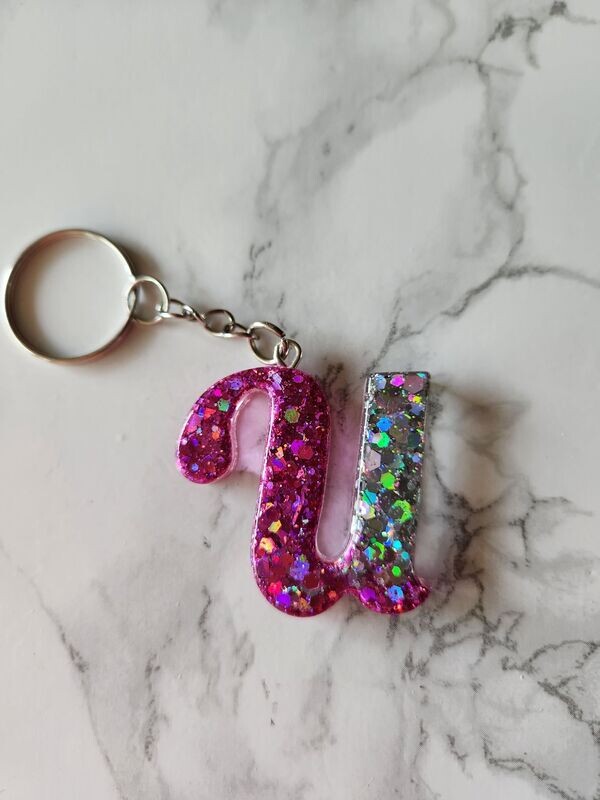 U script rose et argent pailletté holographique