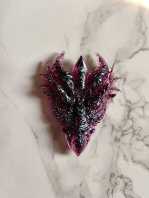 Magnet tête de dragon rose et noir pailleté