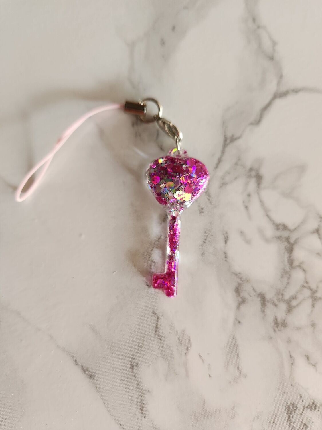 Bijou clé coeur rose et argent