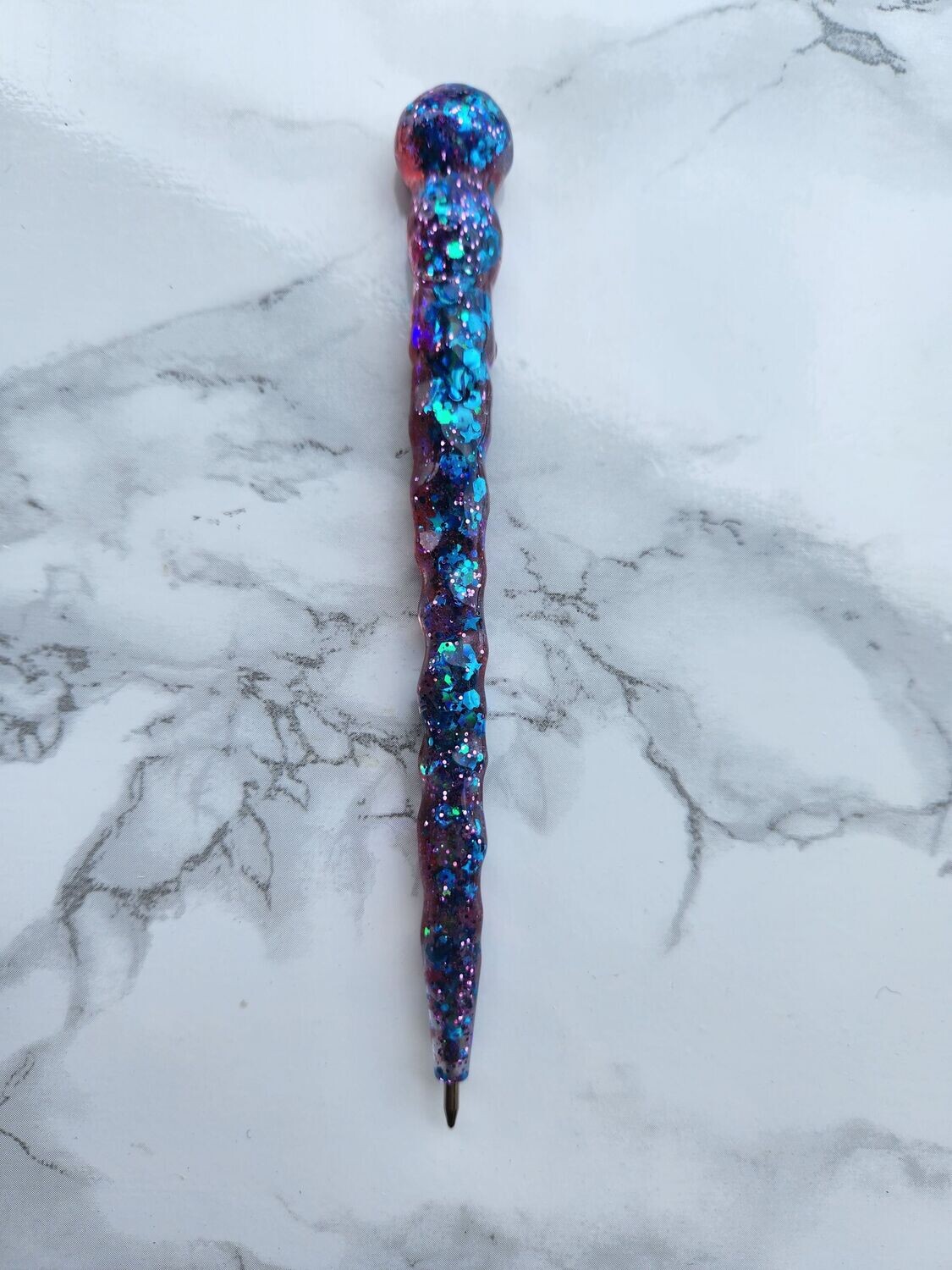 Stylo baguette de sorcier pailleté bleu turquoise et rose