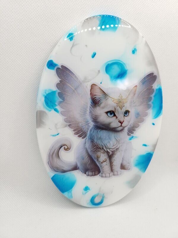 Déco Chat ailé marbré turquoise et blanc