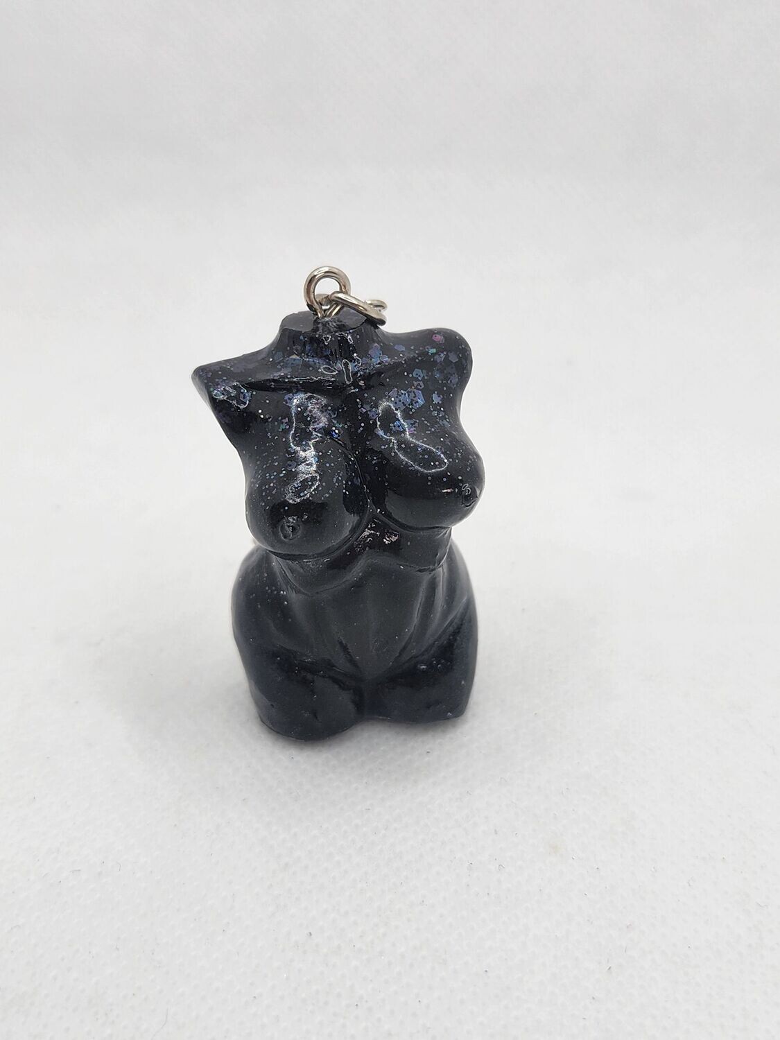 Porte clé Buste noir pailleté holographique anneau argent