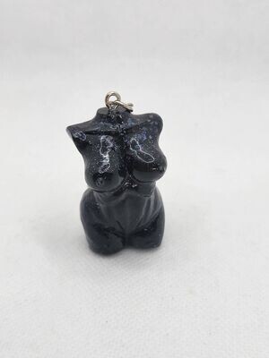 Porte clé Buste noir pailleté holographique anneau argent