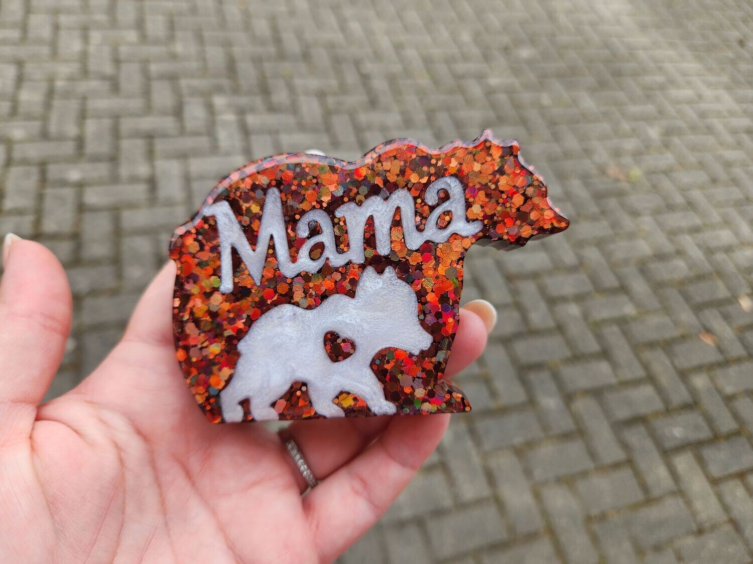 Maman ours et son bébé brun pailleté
