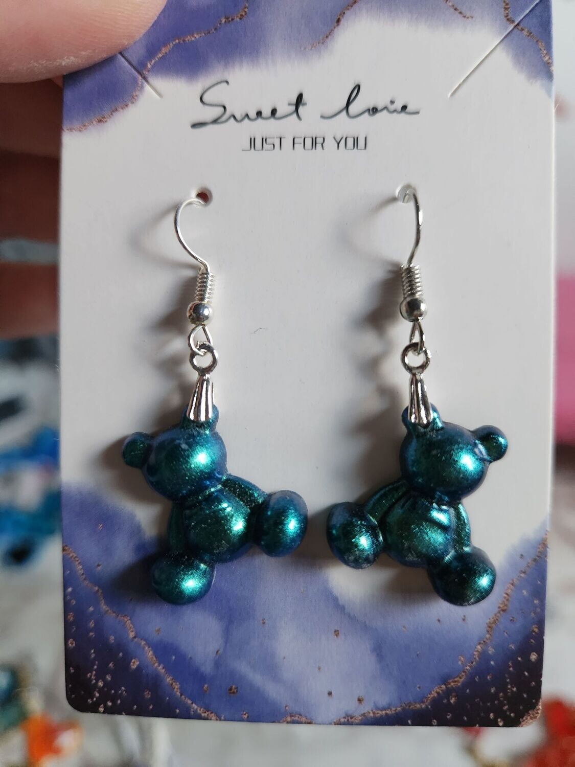 Boucles d'oreilles oursons assis bleu caméléon
