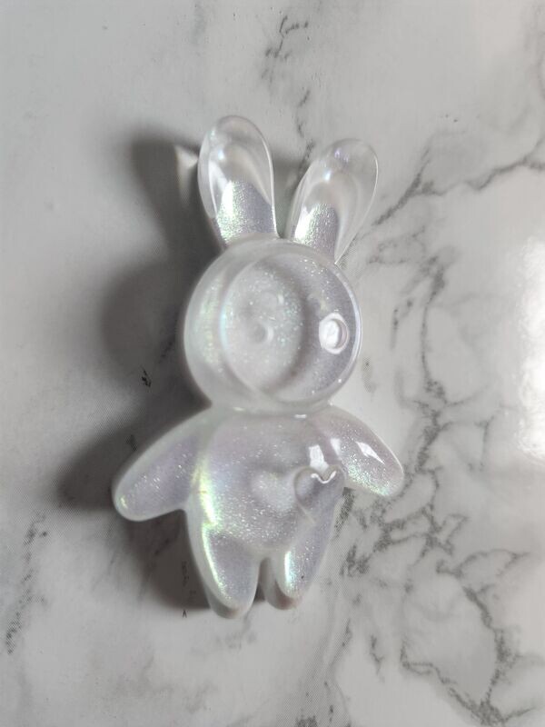 Magnet Lapin transparent à reflets dorés et roses