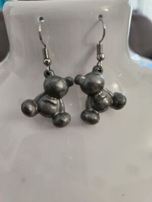 Boucles d'oreilles oursons assis gris argenté