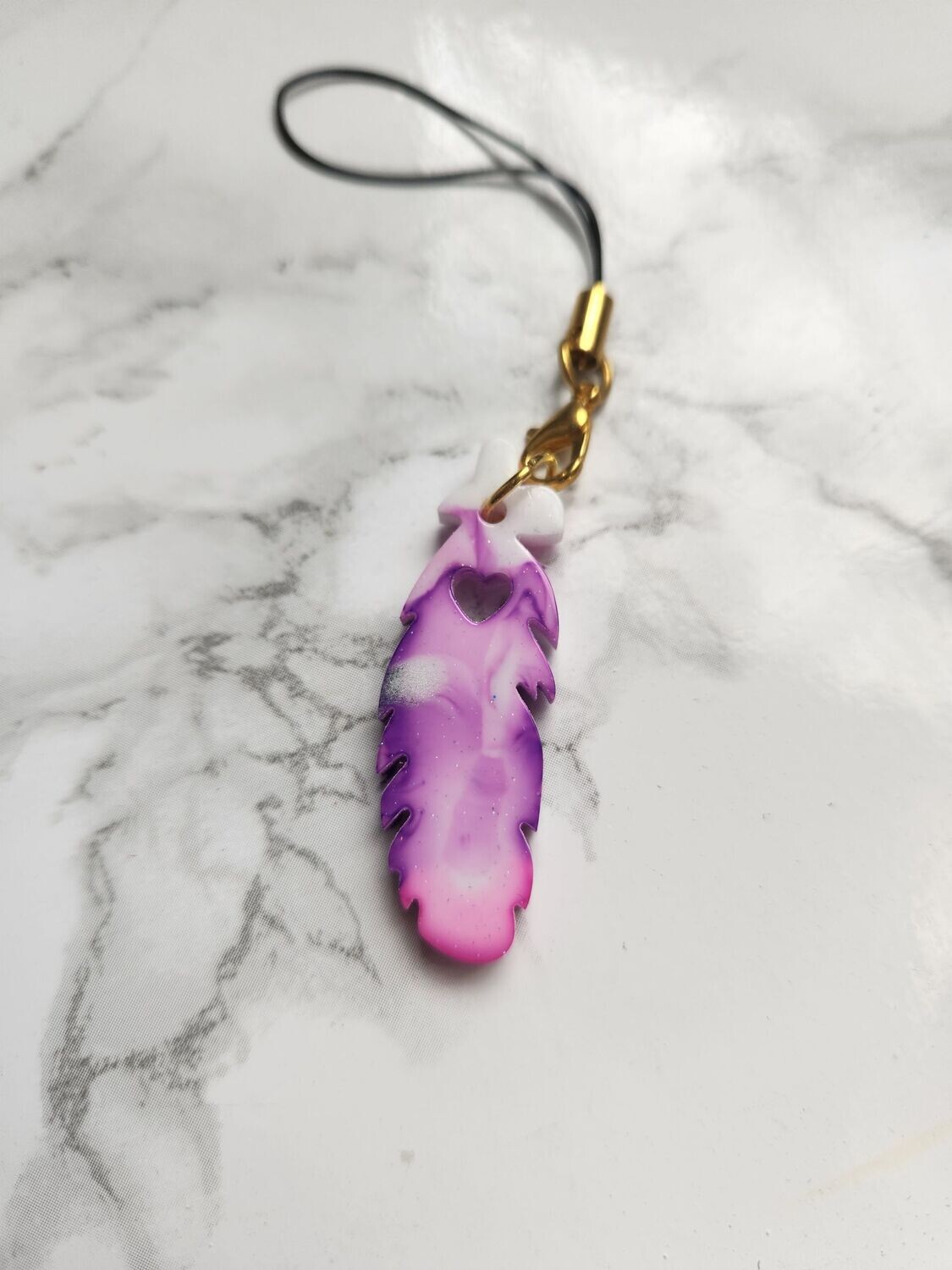 Bijou plume marbrée rose violet argent #2