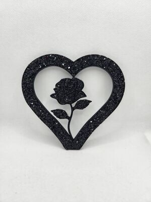 Coeur et sa rose total noir effet diamant
