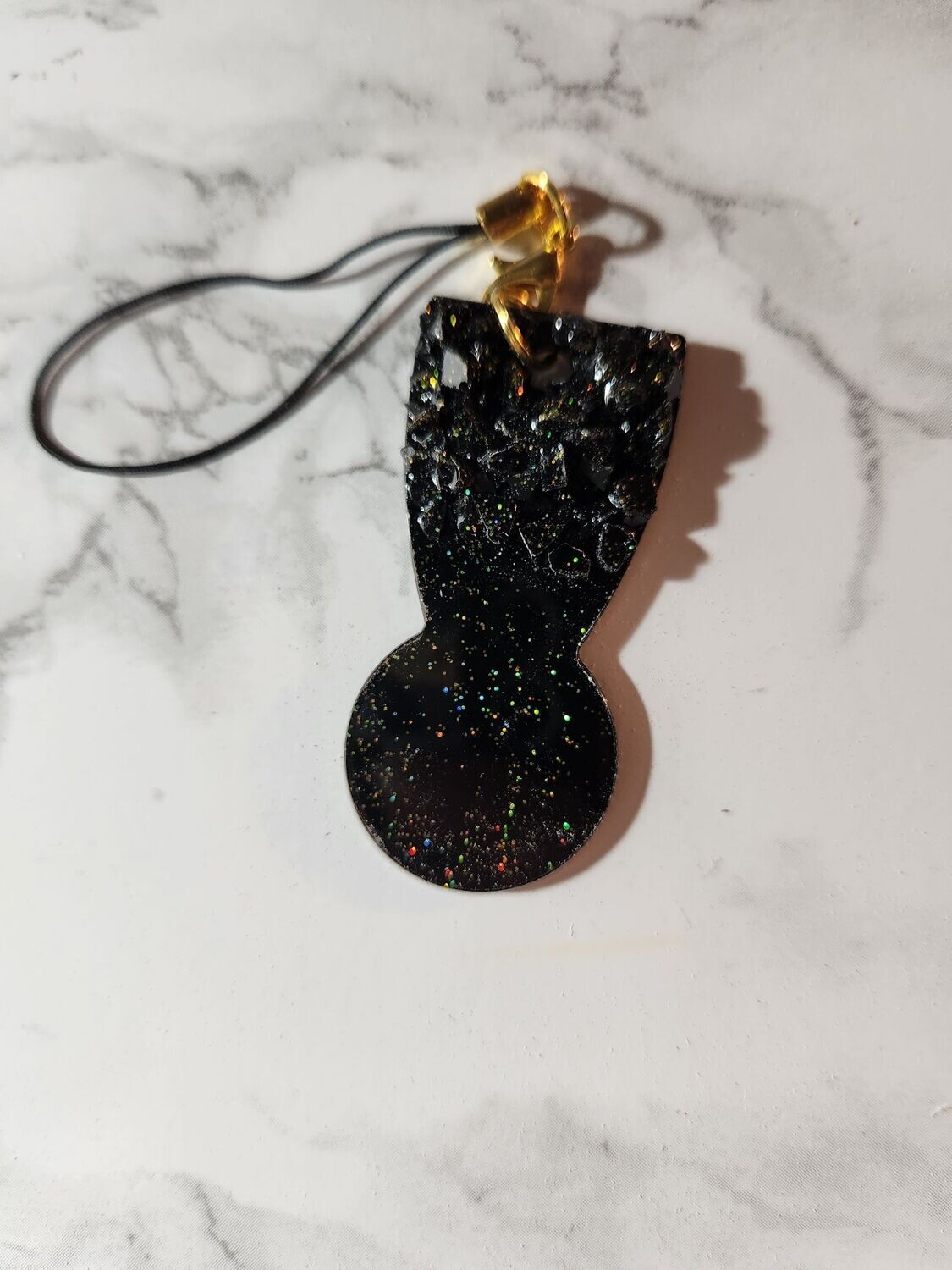 Jeton de caddie noir et paillettes holographiques avec cristaux petit