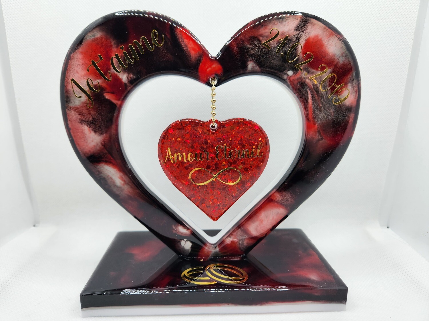 Cadre double coeur milieu sur socle personnalisé
