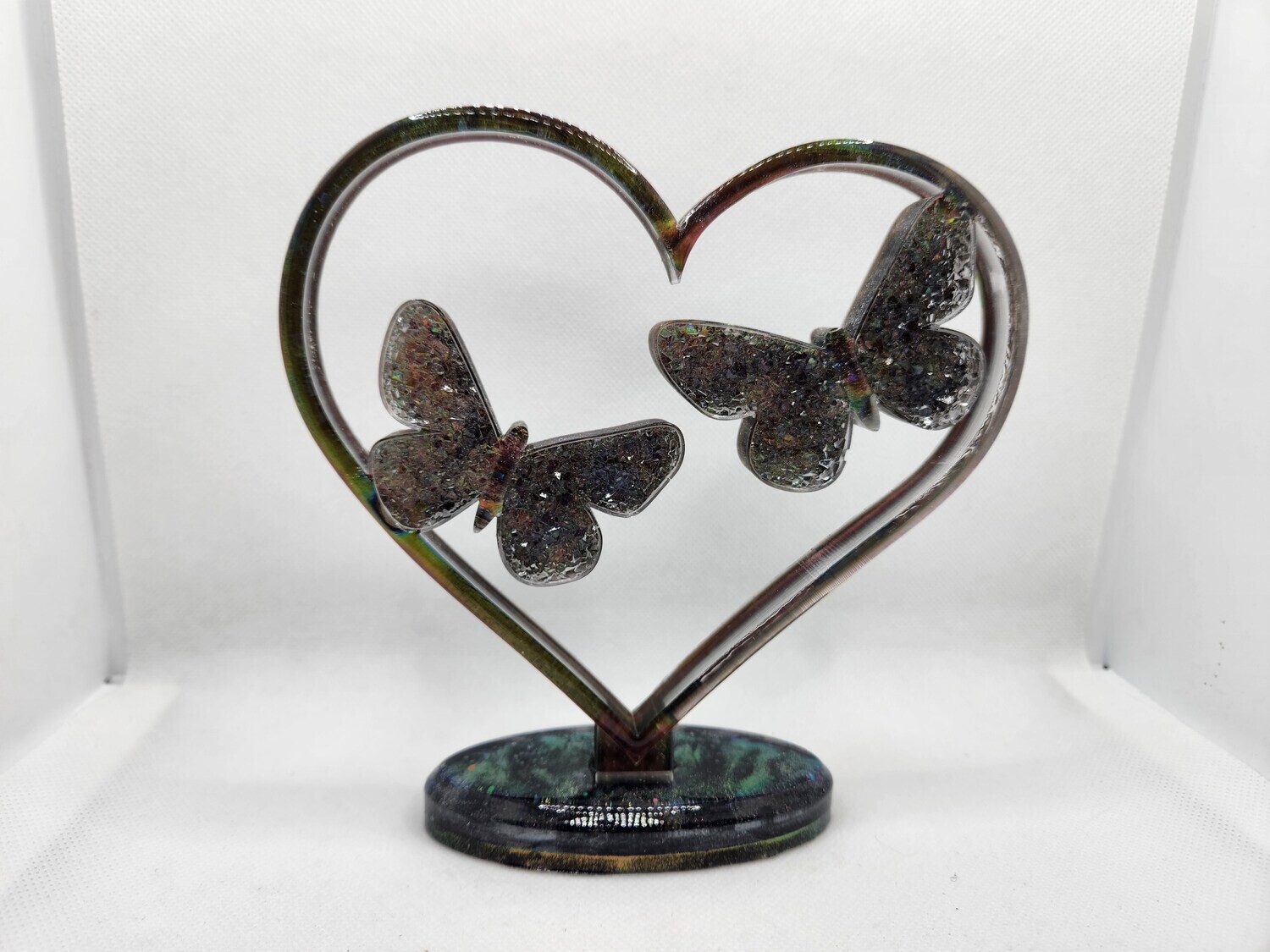 Coeur papillons effet diamant sur socle personnalisé