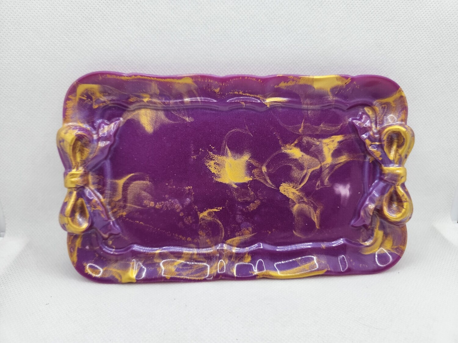 Vide poche rectangle à noeuds orchidée et or