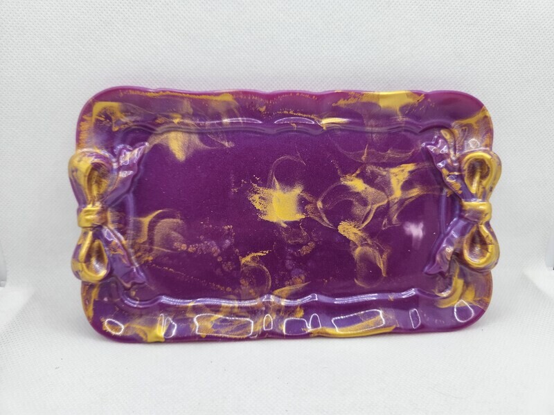 Vide poche rectangle à noeuds orchidée et or