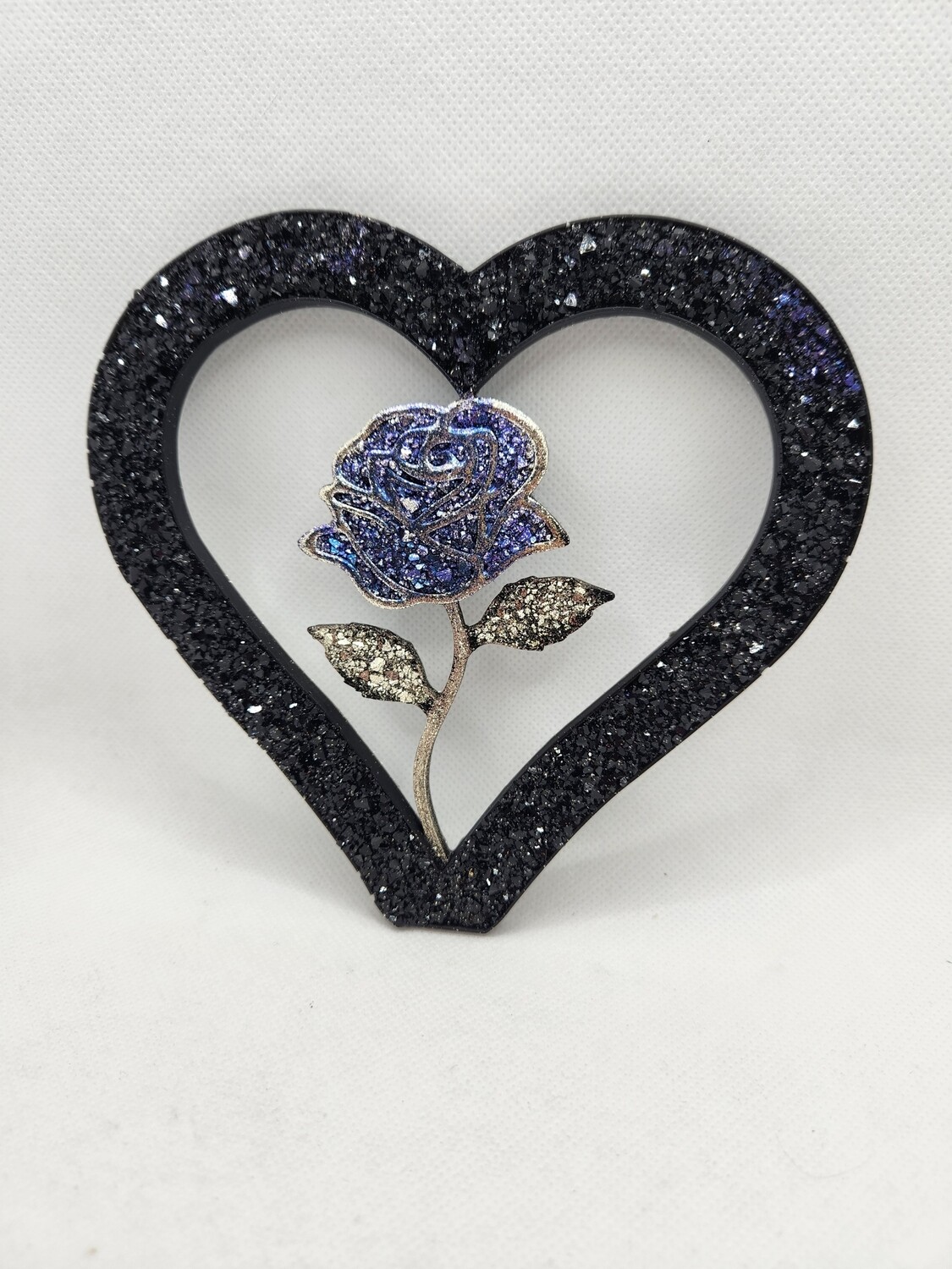 Coeur et sa rose effet diamant personnalisé