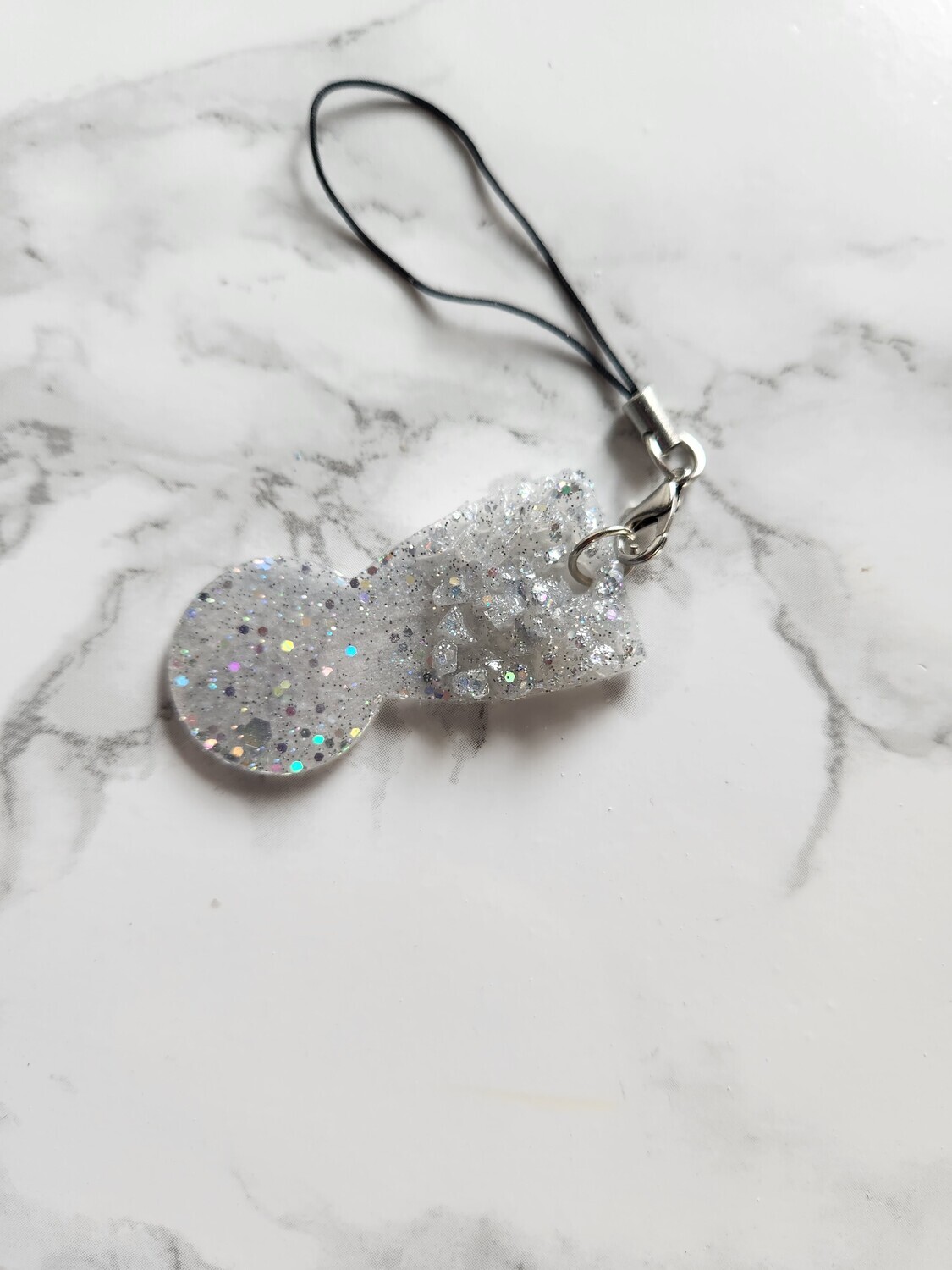 Jeton de caddie argenté pailleté holographique avec cristaux petit