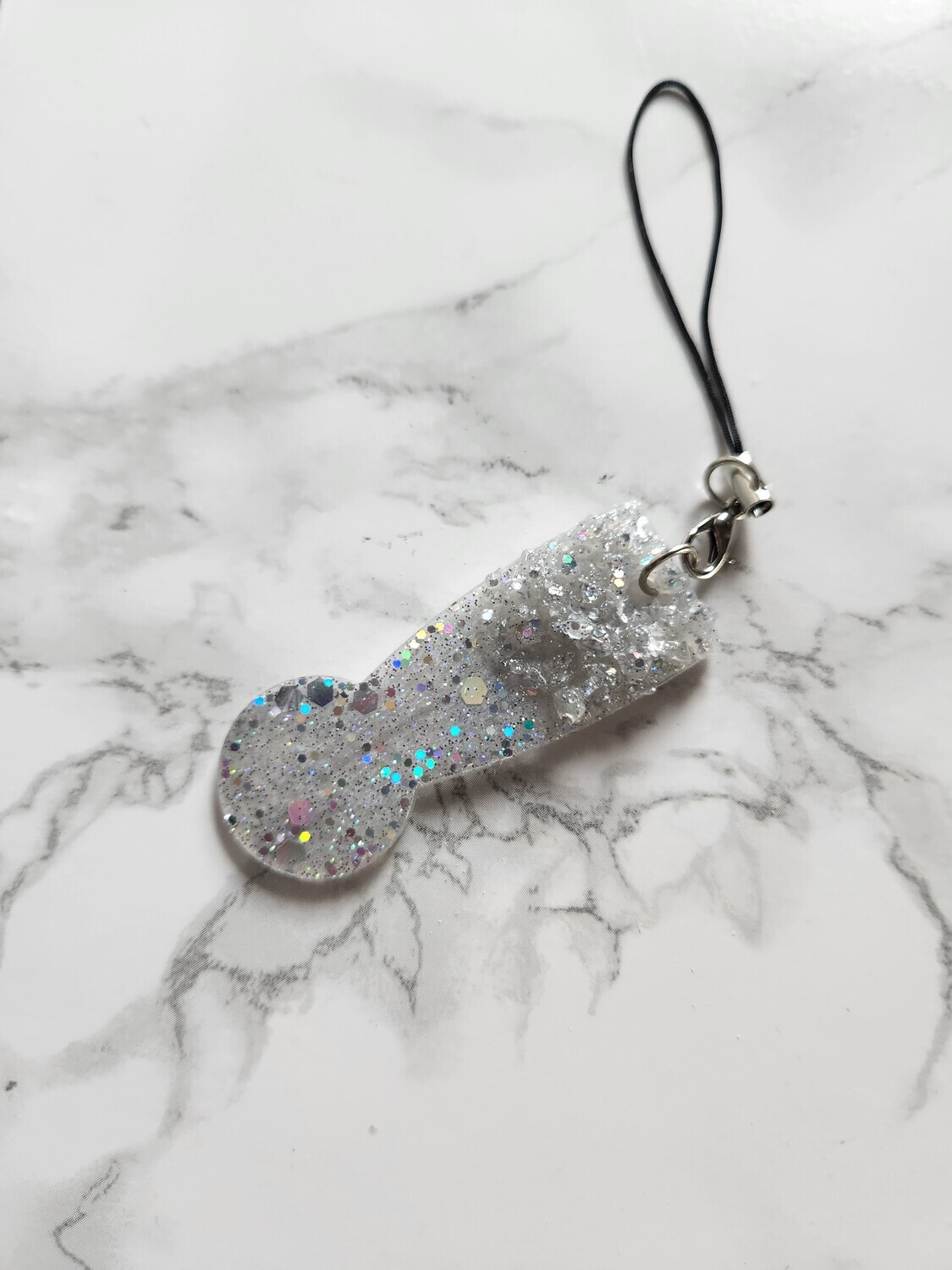 Jeton de caddie argenté pailleté holographique avec cristaux